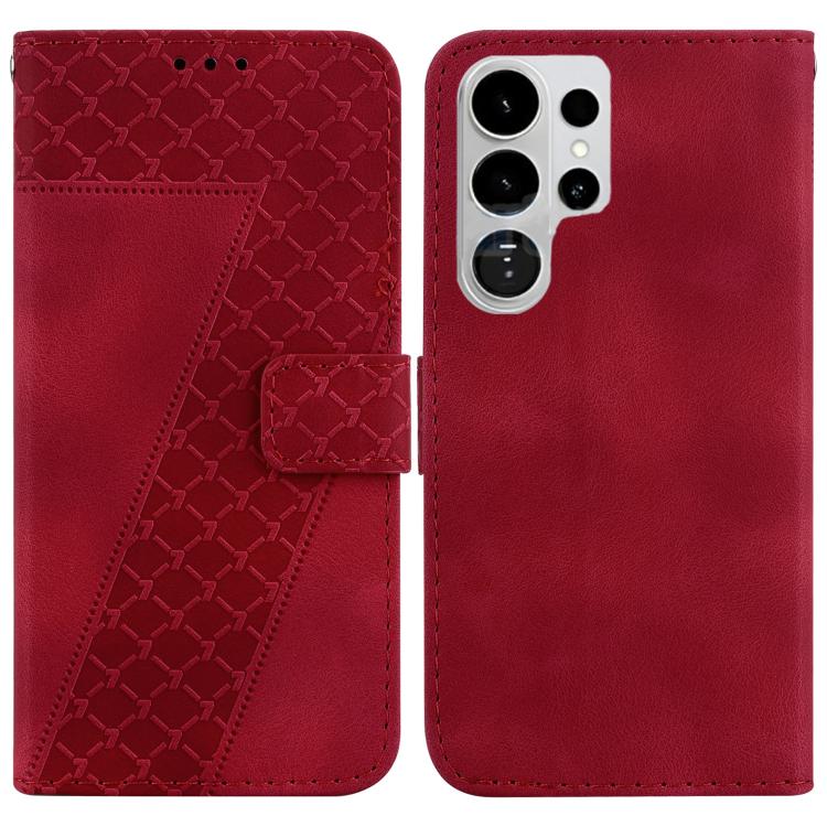 

For Samsung Galaxy S26 Ultra 5G Seven-shaped Embossed Leather Phone Case(Red)