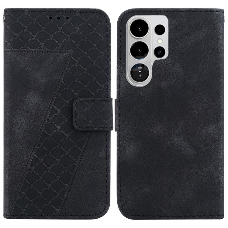 

For Samsung Galaxy S26 Ultra 5G Seven-shaped Embossed Leather Phone Case(Black)