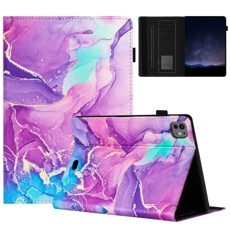 

For iPad Pro 11 2024 Marble Litchi Leather Smart Tablet Case(Purple)
