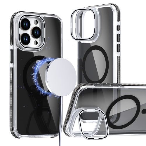

For iPhone 16 Pro Magsafe Dual-Color Transparent Black Lens Holder Phone Case(Black)