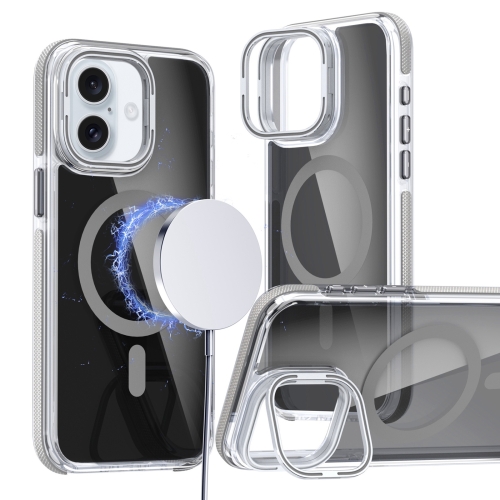 

For iPhone 16 Plus Magsafe Dual-Color Transparent Black Lens Holder Phone Case(Gray)