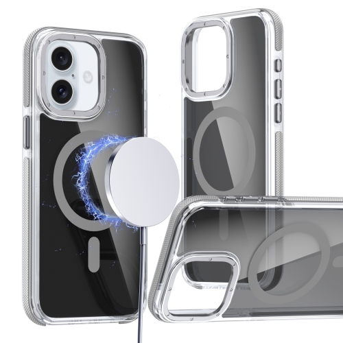 

For iPhone 16 Plus Magsafe Dual-Color Transparent Black Full Coverage Phone Case(Gray)