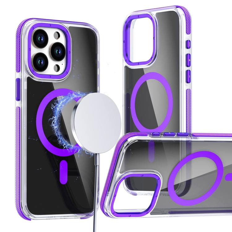 

For iPhone 15 Pro Max Magsafe Dual-Color Transparent Black Full Coverage Phone Case(Purple)