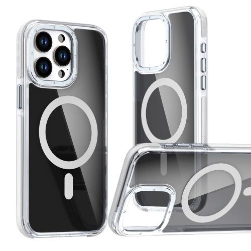 

For iPhone 15 Pro Magsafe Dual-Color Transparent Black Full Coverage Phone Case(White)