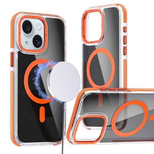 

For iPhone 15 Plus Magsafe Dual-Color Transparent Black Full Coverage Phone Case(Orange)