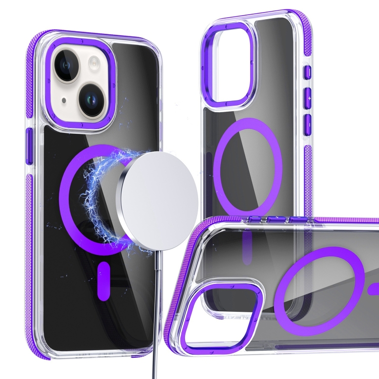 

For iPhone 14 Plus Magsafe Dual-Color Transparent Black Full Coverage Phone Case(Purple)