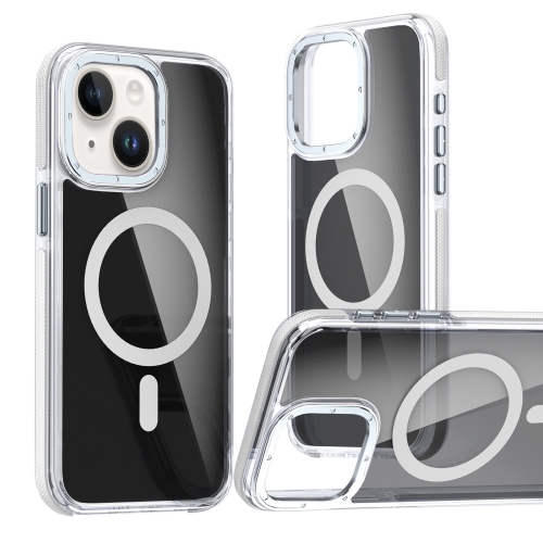 

For iPhone 14 Plus Magsafe Dual-Color Transparent Black Full Coverage Phone Case(White)