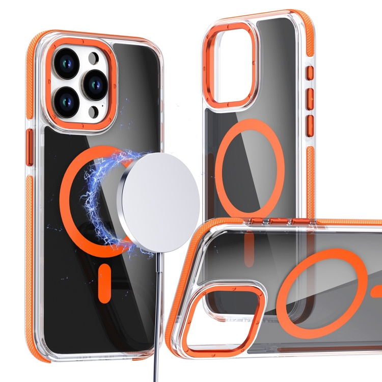 

For iPhone 13 Pro Max Magsafe Dual-Color Transparent Black Full Coverage Phone Case(Orange)
