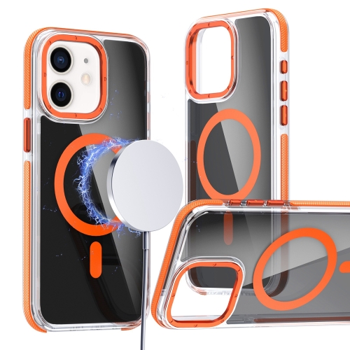 

For iPhone 12 Pro / 12 Magsafe Dual-Color Transparent Black Full Coverage Phone Case(Orange)