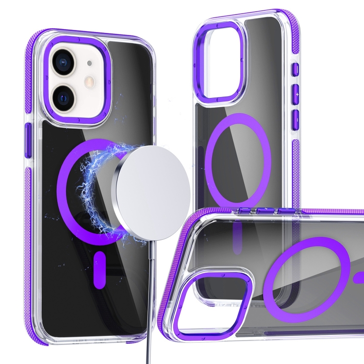 

For iPhone 12 Pro / 12 Magsafe Dual-Color Transparent Black Full Coverage Phone Case(Purple)