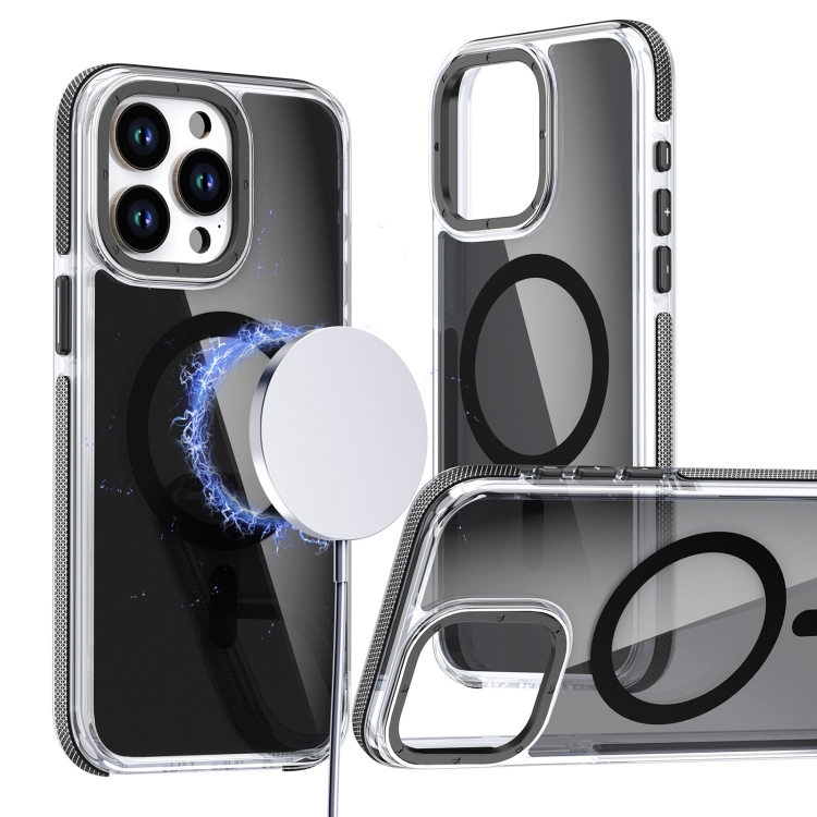 

For iPhone 12 Pro Max Magsafe Dual-Color Transparent Black Full Coverage Phone Case(Black)
