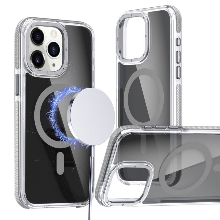 

For iPhone 11 Pro Max Magsafe Dual-Color Transparent Black Full Coverage Phone Case(Gray)