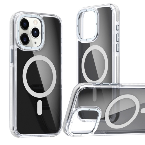 

For iPhone 11 Pro Max Magsafe Dual-Color Transparent Black Full Coverage Phone Case(White)