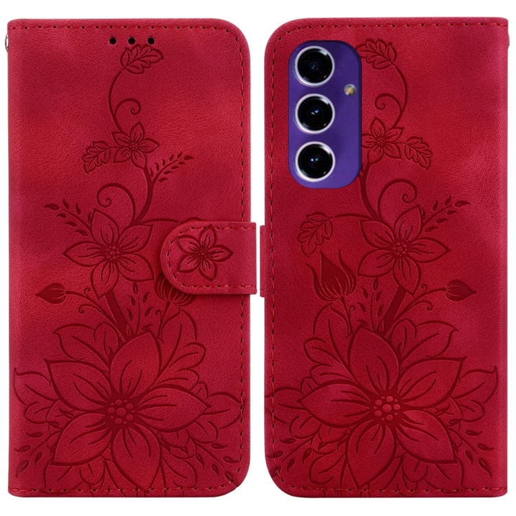 

For Samsung Galaxy S24 FE 5G Lily Embossed Leather Phone Case(Red)