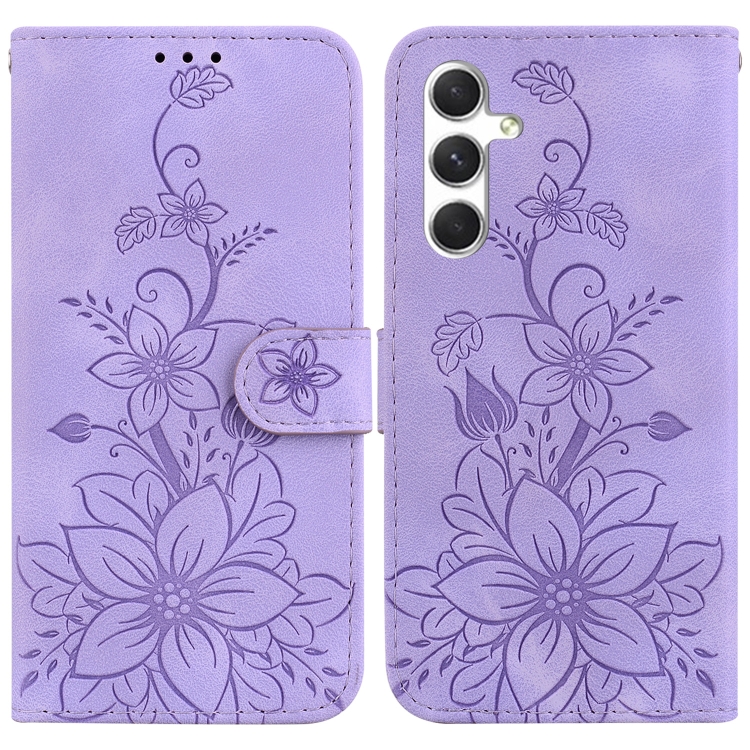 

For Samsung Galaxy S25 5G Lily Embossed Leather Phone Case(Purple)