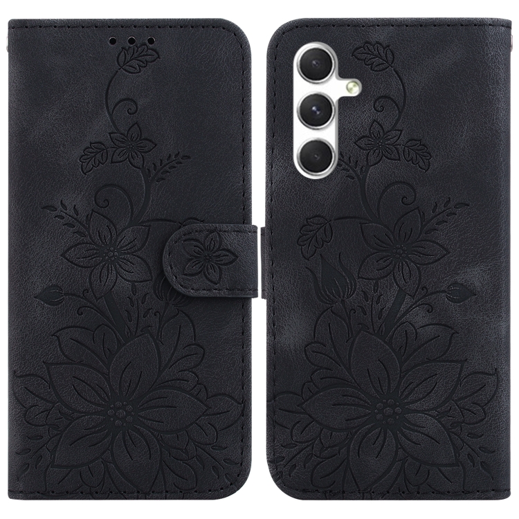 

For Samsung Galaxy S25 5G Lily Embossed Leather Phone Case(Black)