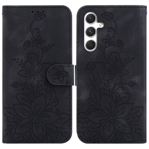 

For Samsung Galaxy S25+ 5G Lily Embossed Leather Phone Case(Black)