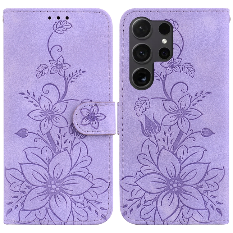 

For Samsung Galaxy S25 Ultra 5G Lily Embossed Leather Phone Case(Purple)