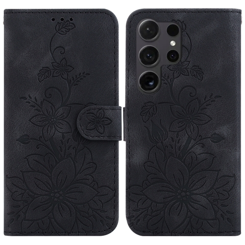 

For Samsung Galaxy S25 Ultra 5G Lily Embossed Leather Phone Case(Black)