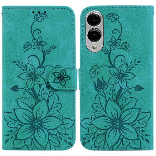 

For Samsung Galaxy S25 Edge 5G Lily Embossed Leather Phone Case(Green)