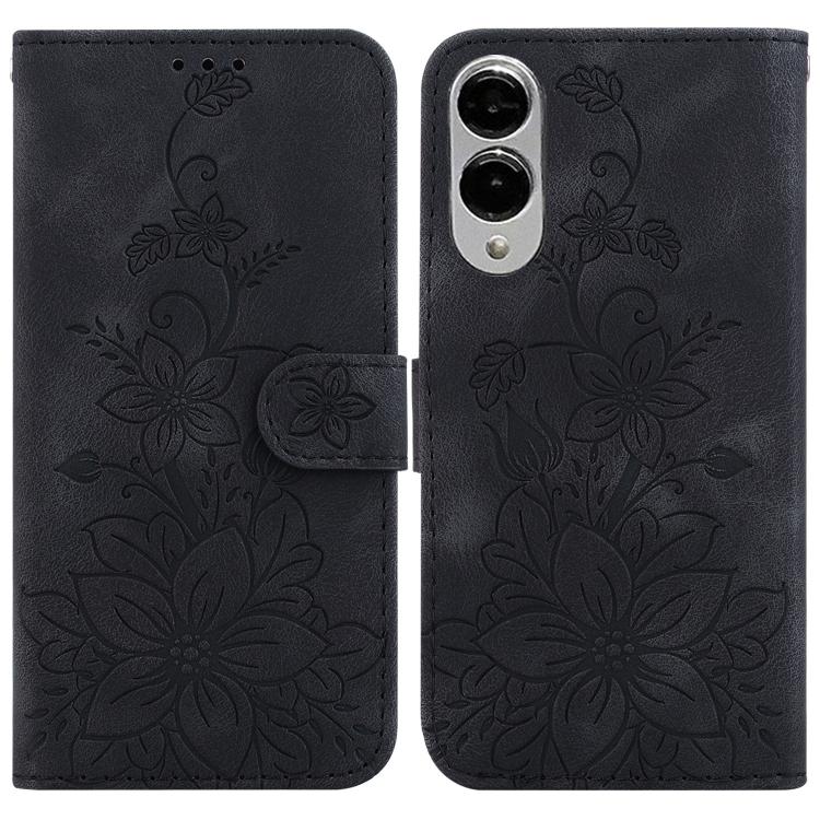 

For Samsung Galaxy S25 Edge 5G Lily Embossed Leather Phone Case(Black)