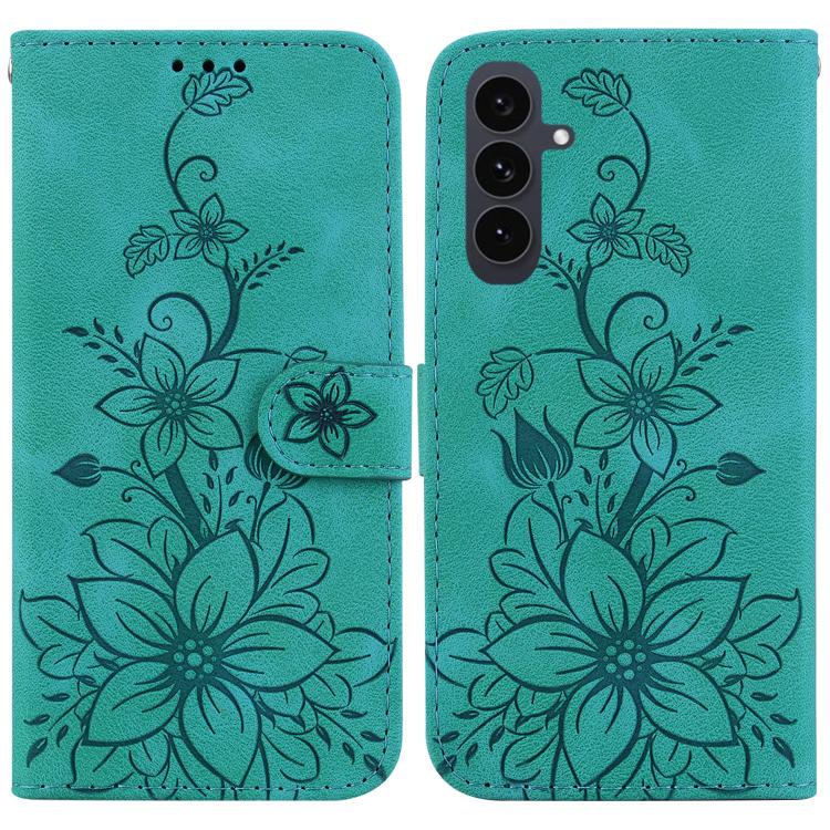 

For Samsung Galaxy S25 FE 5G Lily Embossed Leather Phone Case(Green)