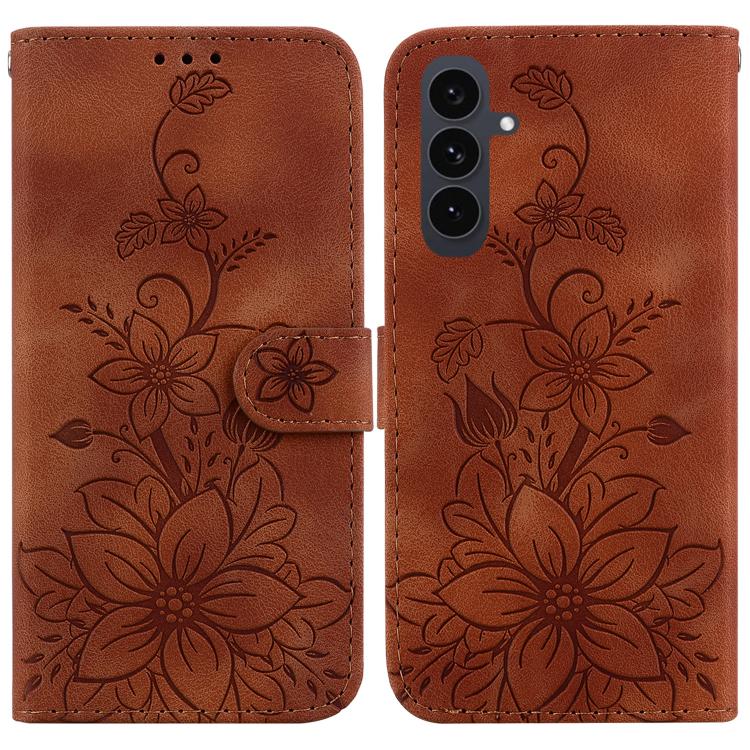 

For Samsung Galaxy S25 FE 5G Lily Embossed Leather Phone Case(Brown)