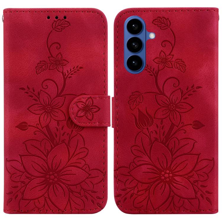 

For Samsung Galaxy S26 5G Lily Embossed Leather Phone Case(Red)