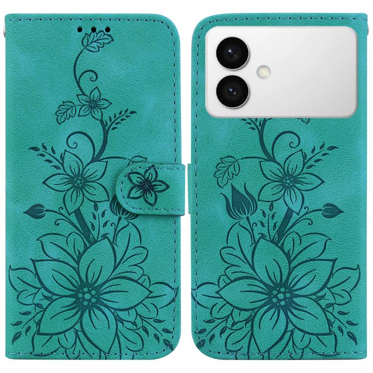 

For Samsung Galaxy S26 Edge 5G Lily Embossed Leather Phone Case(Green)