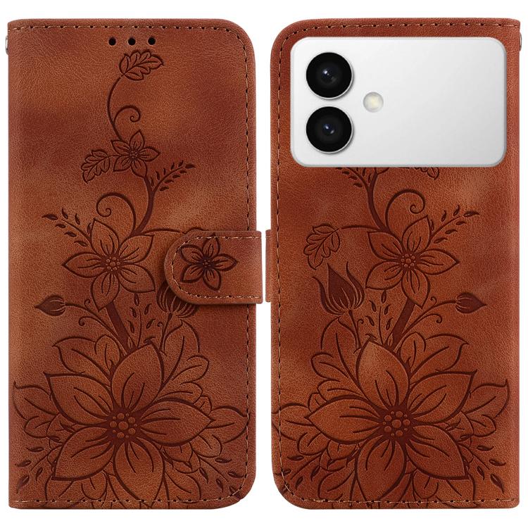 

For Samsung Galaxy S26 Edge 5G Lily Embossed Leather Phone Case(Brown)