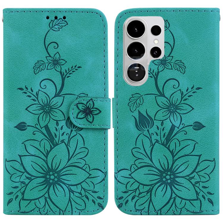 

For Samsung Galaxy S26 Ultra 5G Lily Embossed Leather Phone Case(Green)