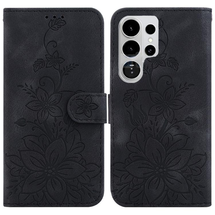 

For Samsung Galaxy S26 Ultra 5G Lily Embossed Leather Phone Case(Black)