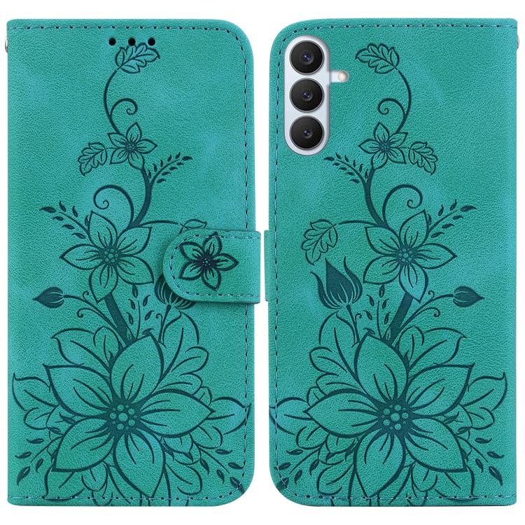

For Samsung Galaxy S26+ 5G Lily Embossed Leather Phone Case(Green)