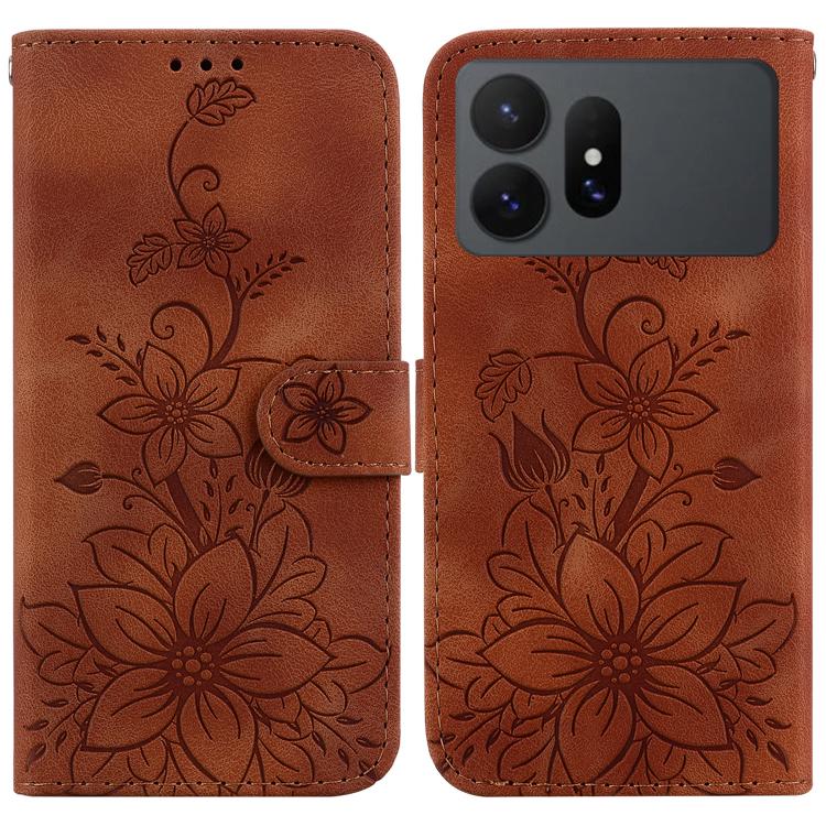 For Galaxy S27 Pro 5G Lily Embossed Leather Phone Case(Brown)