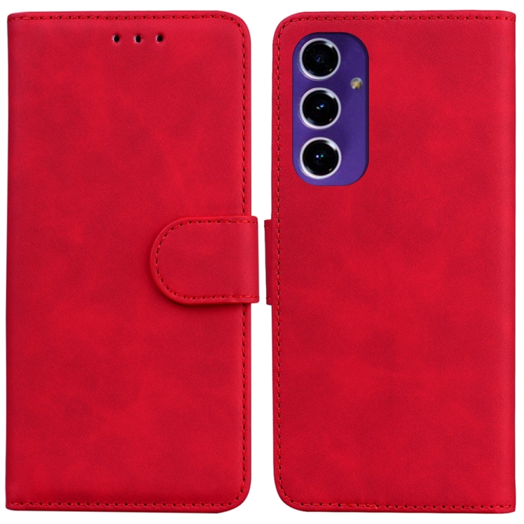 

For Samsung Galaxy S24 FE 5G Skin Feel Pure Color Flip Leather Phone Case(Red)