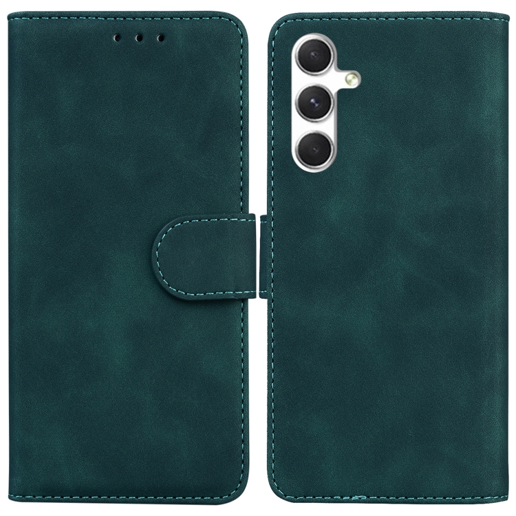 

For Samsung Galaxy S25+ 5G Skin Feel Pure Color Flip Leather Phone Case(Green)