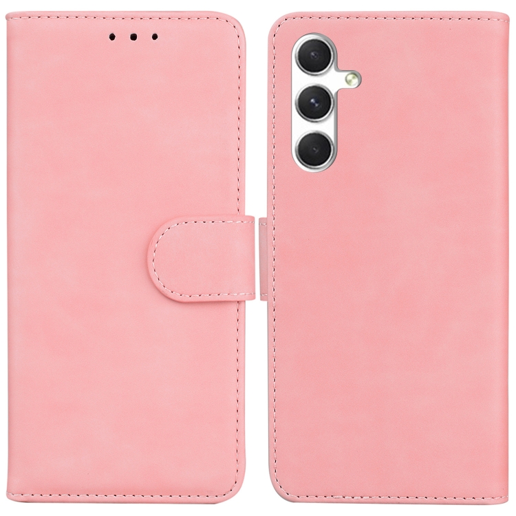 

For Samsung Galaxy S25+ 5G Skin Feel Pure Color Flip Leather Phone Case(Pink)