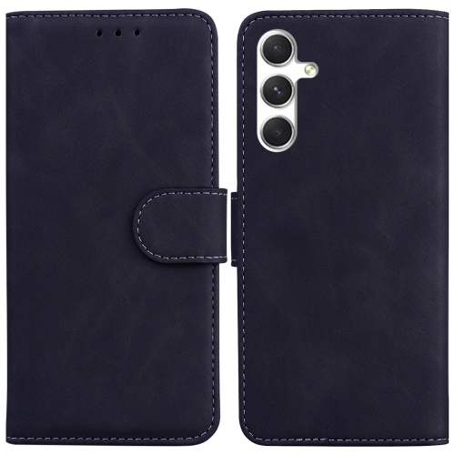 

For Samsung Galaxy S25+ 5G Skin Feel Pure Color Flip Leather Phone Case(Black)