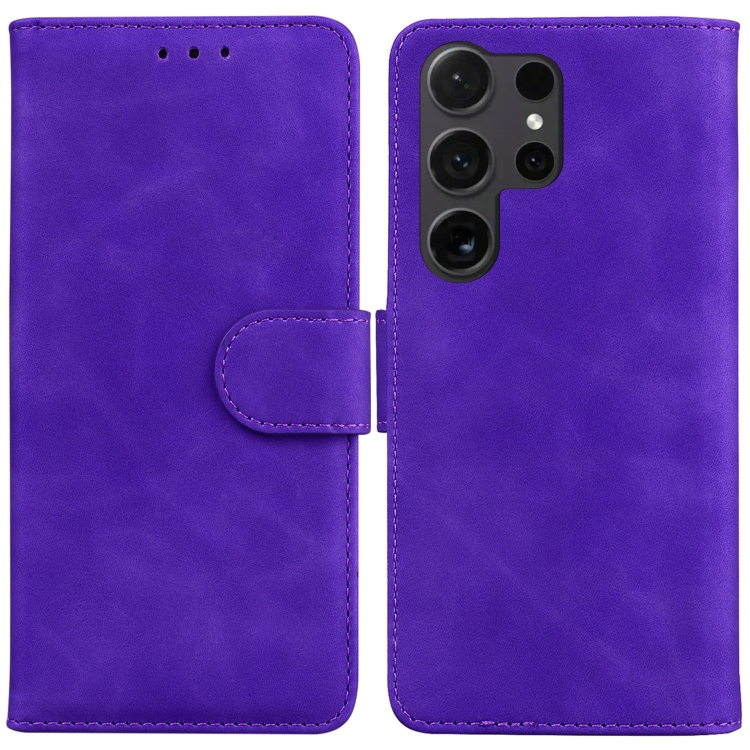 

For Samsung Galaxy S25 Ultra 5G Skin Feel Pure Color Flip Leather Phone Case(Purple)
