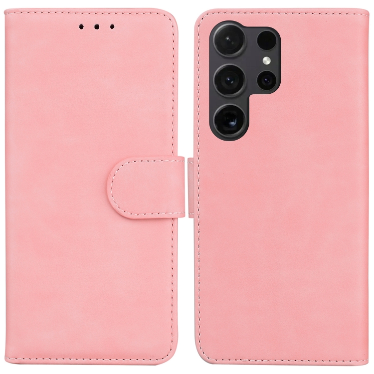 

For Samsung Galaxy S25 Ultra 5G Skin Feel Pure Color Flip Leather Phone Case(Pink)