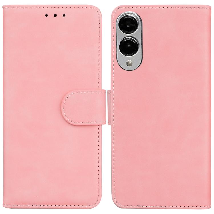 

For Samsung Galaxy S25 Edge 5G Skin Feel Pure Color Flip Leather Phone Case(Pink)