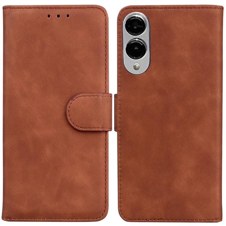 

For Samsung Galaxy S25 Edge 5G Skin Feel Pure Color Flip Leather Phone Case(Brown)