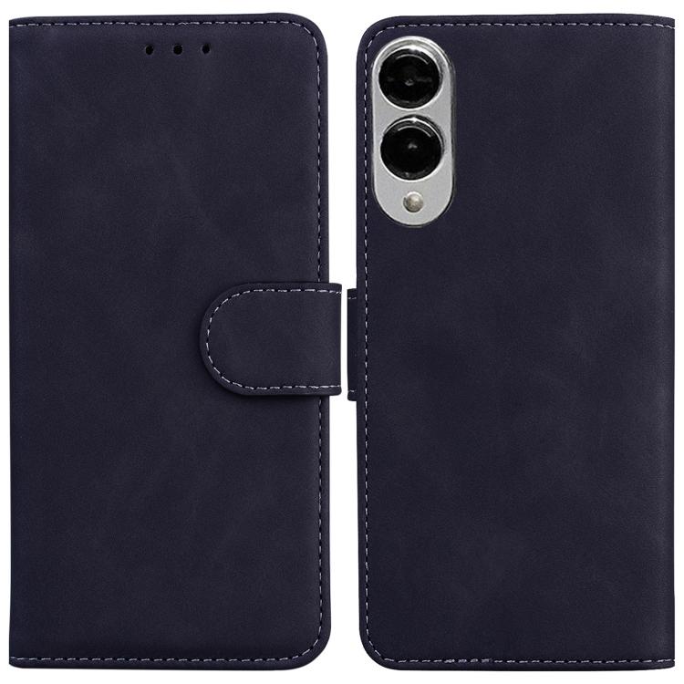 

For Samsung Galaxy S25 Edge 5G Skin Feel Pure Color Flip Leather Phone Case(Black)