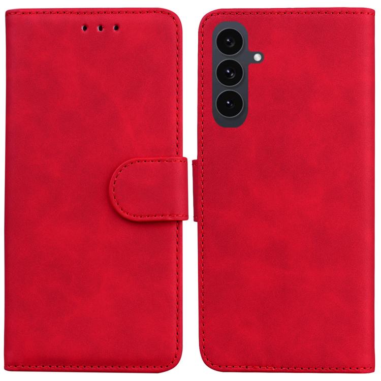 

For Samsung Galaxy S25 FE 5G Skin Feel Pure Color Flip Leather Phone Case(Red)