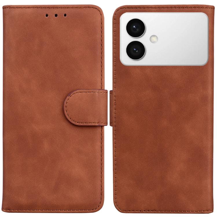 

For Samsung Galaxy S26 Edge 5G Skin Feel Pure Color Flip Leather Phone Case(Brown)