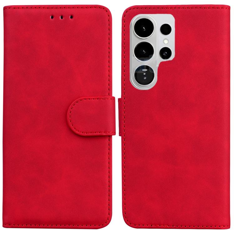 

For Samsung Galaxy S26 Ultra 5G Skin Feel Pure Color Flip Leather Phone Case(Red)