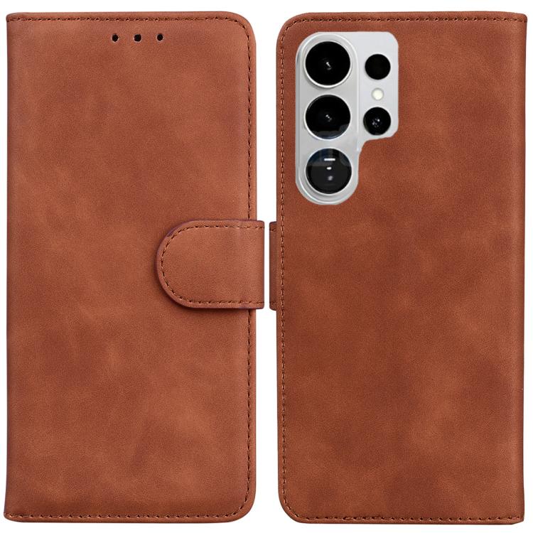 

For Samsung Galaxy S26 Ultra 5G Skin Feel Pure Color Flip Leather Phone Case(Brown)