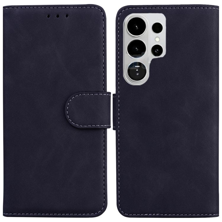For Samsung Galaxy S26 Ultra 5G Skin Feel Pure Color Flip Leather Phone Case(Black)