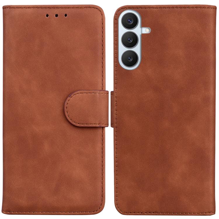 For Samsung Galaxy S26+ 5G Skin Feel Pure Color Flip Leather Phone Case(Brown)