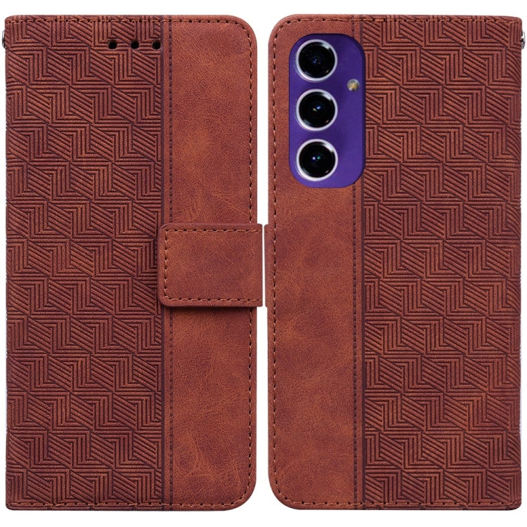 

For Samsung Galaxy S24 FE 5G Geometric Embossed Leather Phone Case(Brown)